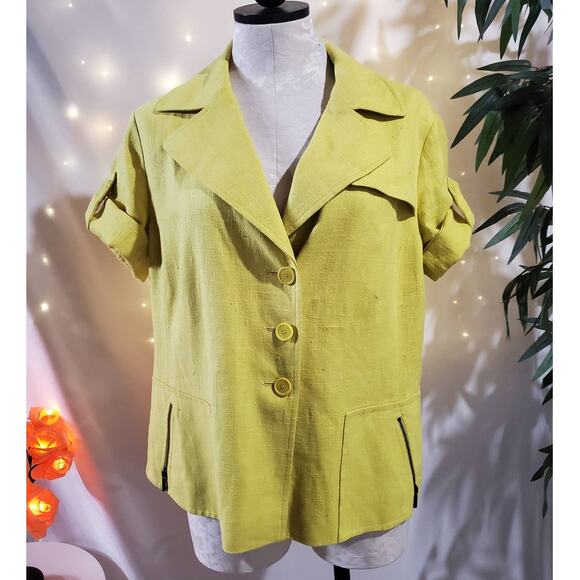 Akris Punto Jackets & Blazers - Akris Punto 100% Linen Yellow Roll Tab Short Sleeve Blazer Jacket Womens Size 12